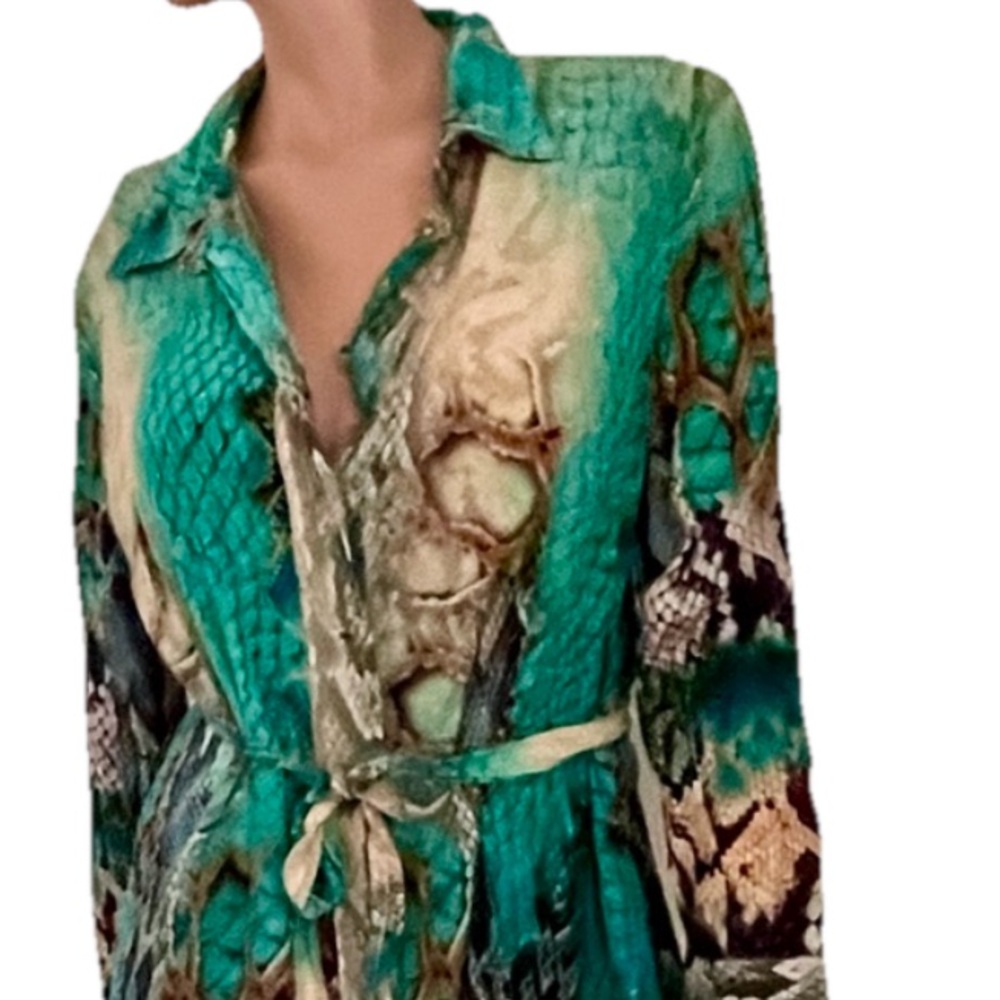 Fabulous Jewel Tone REPTILE Crocodile Snakeskin Print Shirtwaist DRESS Large